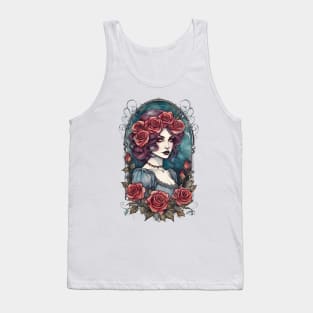 Victorian Gothic Lady with Red Roses Tank Top